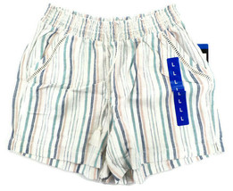 BRIGGS Womens Linen Blend Shorts SZ L Teal Washable 2 Pockets Elastic Drawstring - £10.97 GBP