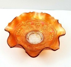 FENTON Carnival Glass Bowl Marigold Grape Cable Ruffled Edge Collar Base Vintage - £14.57 GBP