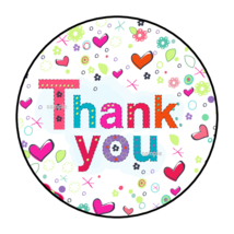 THANK YOU HEARTS ENVELOPE SEALS STICKERS LABELS TAGS 1.5&quot; ROUND (30) COL... - $7.49