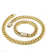 2 piece Cuban Chain  Hip Hop jewely iced out paved Rhinestones CZ Bling ... - £66.86 GBP