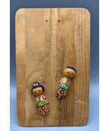 Vtg Swiss Air Wood Postcard Kokeshi Dolls Wall Art Japanese - $43.45