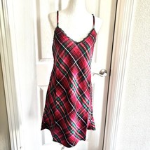 New Victorias Secret Flannel V-Neck Slip Dress Lounge Nightgown Red Plaid Small - £19.78 GBP