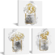 Gold Grey Flower Bathroom Decor Picture Perfume Bottle with Flower Fashi... - $72.36