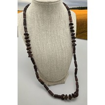 Vintage Wood Beaded Necklace Brown Beads Silver Accents Hippie Boho Tribal - $20.89