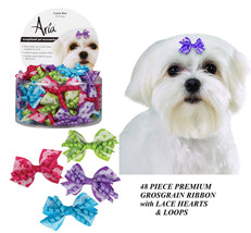 48pc Premium Lace&amp;Loop Gracie Grosgrain Hearts Ribbon Bows Dog Grooming Top Knot - £27.30 GBP