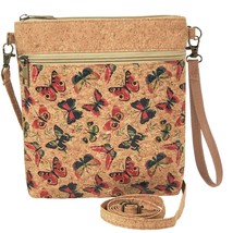 Printed Crossbody Wristlet Vertical Cork Bag Butterflies - $19.80