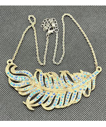 Cookie Lee Crystal Floating Feather Brass Tone Necklace - £11.39 GBP