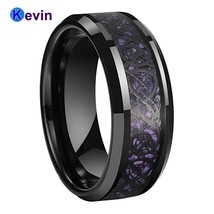 Black Dragon Ring Wedding Ring Tungsten With Purple Carbon Fiber Inlay - £21.68 GBP