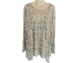 Skye&#39;s the limit top tunic reptile Small  beige ruffle long sl lined oversize - £9.90 GBP