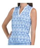 NWT SIGRID OLSEN Golf &amp; Tennis Blue Split Neck Sleeveless Mock Shirt S &amp; M - $36.99