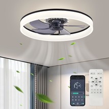 20&#39;&#39; Ceiling Fan With Light, 2024 Upgraded Low Profile Fan, Flush, F116 Black - $129.97