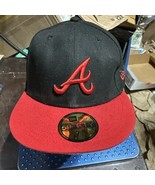 New Era 59Fifty MLB Atlanta Braves Cap Hat Black Red Fitted Size 7 3/4 - £19.54 GBP