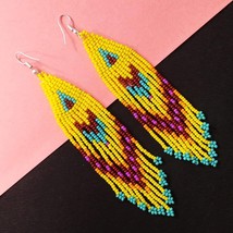 Long Beaded Tassel Earrings Bohemian Drop Earrings native american jewelry - £14.93 GBP