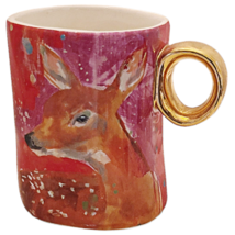 Anthropologie Winter Fauna Lauren Carlson Walcott Christmas Deer Faun Coffee Mug - £24.35 GBP