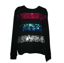 New York &amp; Company Women’s Black &amp; Multicolor Sequined Pullover Sweatshirt Sz L - £14.37 GBP