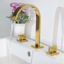 PVD GOLD Clour Solid Brass Widespread Bathroom Bath Sink Faucet Double H... - £107.29 GBP