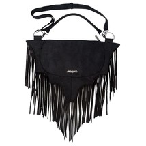 Kreepsville Bat Wing Fringe Large Shoulder Bag Purse Black Faux Suede Go... - £43.92 GBP