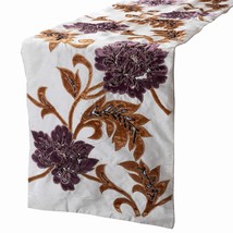 Brown Floral - Silk Dupioni Ivory, Gold, Purple Decorative Table Runners - £42.26 GBP+