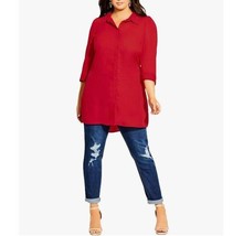 City Chic Womens Small 16 Lust Red Collared Button Down Tunic Top NWT AK36 - £30.96 GBP