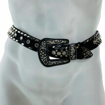 LEATHERBACK Women&#39;s Belt Leather Rhinestone Silver Metal Studded Western... - $49.49