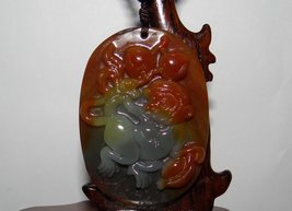 YW 2.4&quot; China Certified Nature Yellow Dragon Jade Longevity Monkey and R... - £70.16 GBP