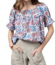 Ivy Jane floral print cotton puff sleeve top in White/Blue/Pink - size S - $77.22