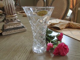 VTG BLOCK FULL LEADE CRYSTAL FLORAL VASE 7&quot;H MADE IN CZECH REPUBLIC WITH... - $465.53 MXN