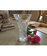 VTG BLOCK FULL LEADE CRYSTAL FLORAL VASE 7&quot;H MADE IN CZECH REPUBLIC WITH... - $24.70