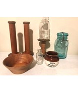 Collectible Lot of Wood bobbins, shoe forms,i nsulators, crock, more - $1,106.32 MXN