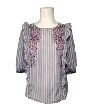 Anthropologie One September Embroidered Top Size S Ruffle Floral Boho Pe... - £11.68 GBP