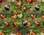 Cotton Chickens Hens Roosters Farms Animals Green Fabric Print by Yard D... - $14.95