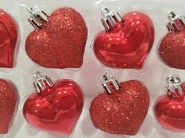 8pc Valentines Red Glitter Plastic Hearts Tree Ornaments Decor 1.75&quot; - €9,28 EUR
