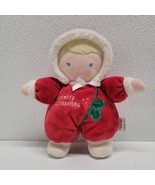 Prestige Merry Christmas Plush Baby Doll 8&quot; Rattle Blonde Blue Eyes Red ... - $20.59 CAD