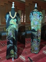 Gandoura, Satin silk embroidered V neck kaftan with Gold, Floral hippie ... - $129.99