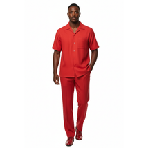 Men 2pc Walking Leisure Suit Short Sleeves By DREAMS 256-08 Solid Red image 3