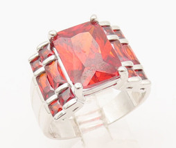 925 Sterling Silver Vintage Ring Brutalist Rectangle Cut Garnet Sz 12.5 ... - $82.87