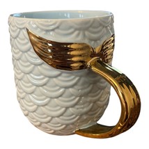 Mermaid Tail Handle Ceramic Mug – Light Blue Scales with Gold Fin – 4 x 3.25" – - $299.28 MXN