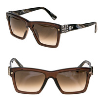 LANVIN SLN511S Horn Brown Stripe Rectangle Crystal Jewel Sunglasses 511 Unisex - £253.70 GBP