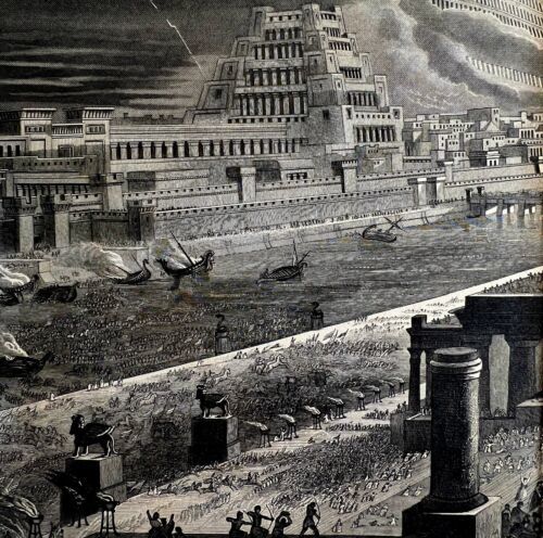 Primary image for Babylon Taken By Cyrus Engraving c1850 Victorian Christian Religious Art DWEE13