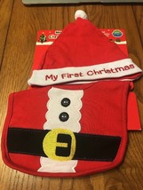 NWT Neat Solutions Santa Christmas Baby Bib &amp; Hat Set Ships N 24h - $16.81