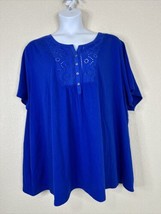 Woman Within Plus Size 5X Blue Eyelet Henley T-shirt Short Sleeve - £14.14 GBP
