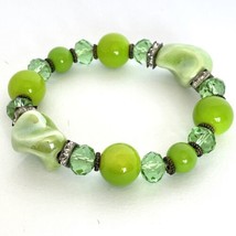 Green Sparkly Glass Crystal Rhinestones Stretch Bracelet 6.5in - £6.38 GBP