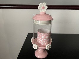 Sheffield Home Pink Daisies Glass Candy Jar Floral Lid Spring Easter-NEW - $54.40