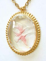 Elegant Flying Ducks Glass Intaglio Gold-tone Pendant Necklace 1960s vint.  24&quot; - £13.48 GBP