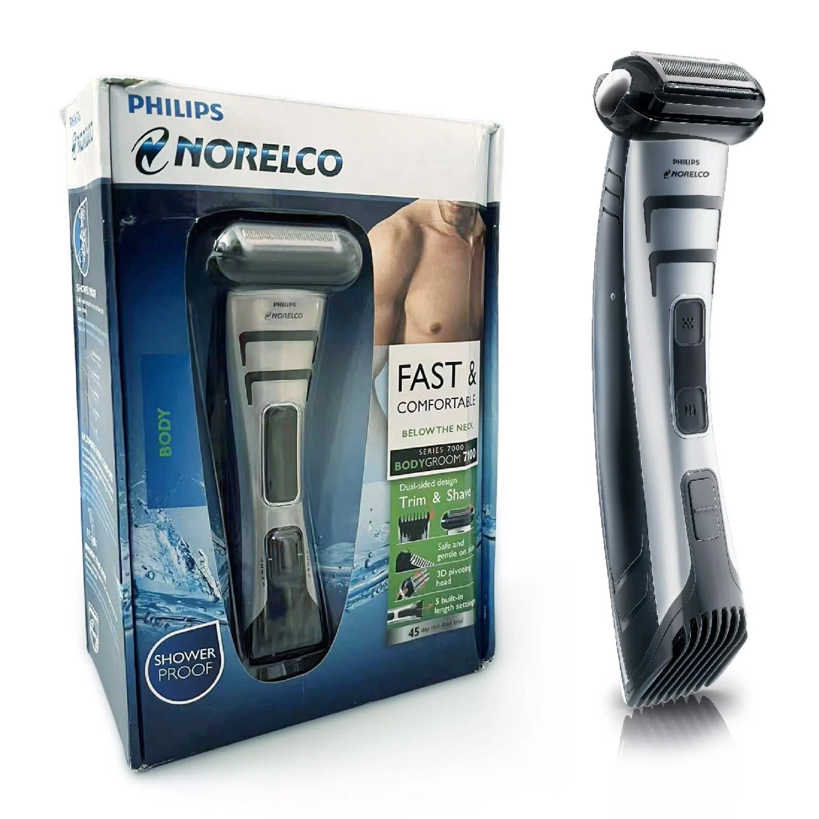 Philips Norelco Bodygroom 7100 Showerproof body groomer, Series 7000 BG2040 - $1,291.78 MXN