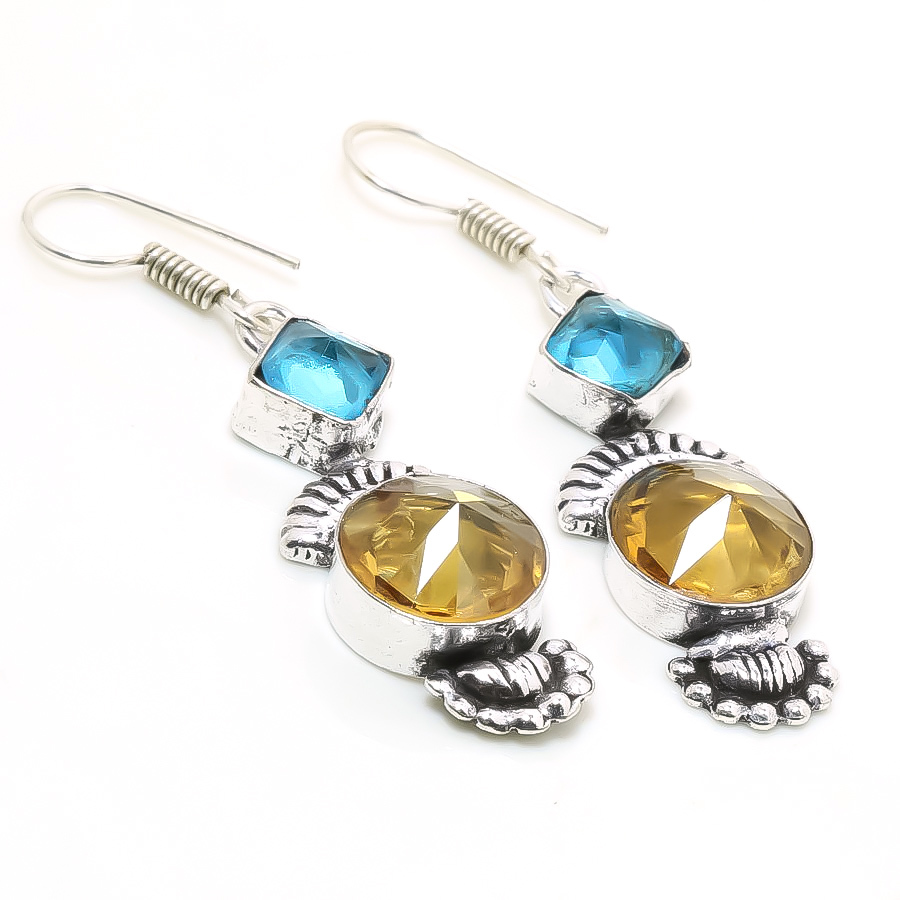 Lemon Topaz London Blue Topaz Handmade Fashion Earrings Jewelry 2.10" SA 2632 - £4.13 GBP