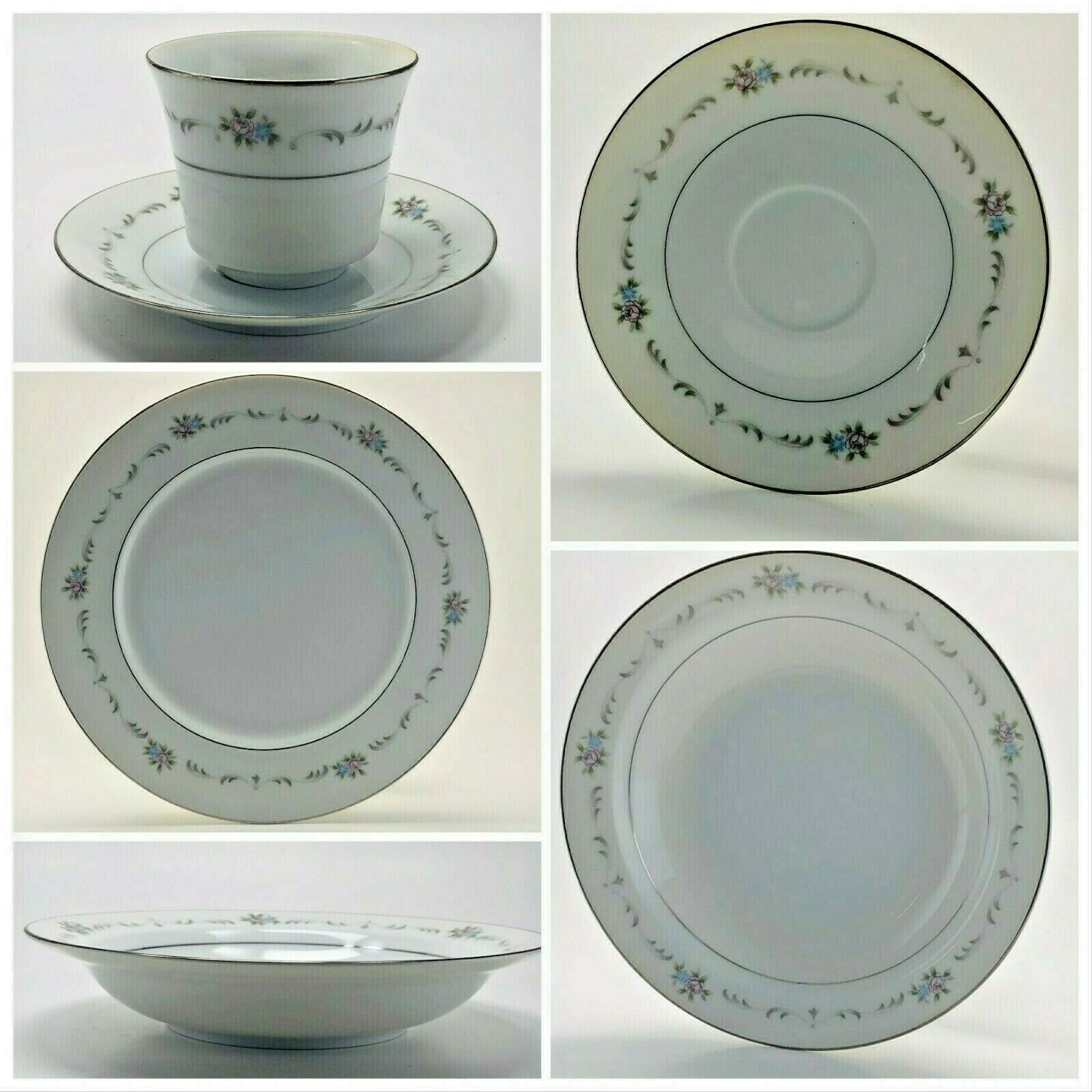 Wyndham VALENCIA Fine China Japan 364 Floral Silver Trim Dinnerware Collection