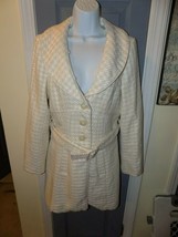 Vintage Dogtooth White/Cream Wool Blend Lined Coat Size S Women&#39;s EUC - £94.78 GBP
