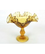 Amber Glass Compote, Swirled Amber Glass With Ruffled Top Compote, Candy... - $8.77