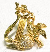 Premier Designs Angels &amp; Harp Rhinestone Heart Pin - £6.29 GBP